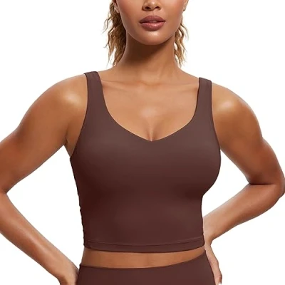 Afbeelding van CRZ YOGA Butterluxe Sportbeha voor dames, training, bijsnijden, tanktop met geïntegreerde beha, Taupe