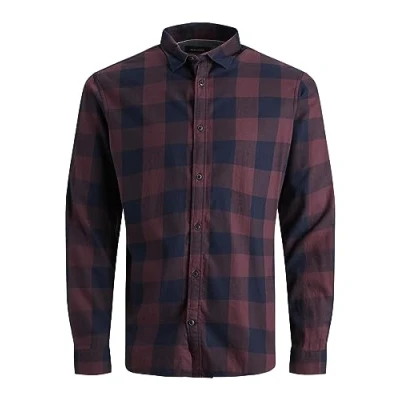 Image de JACK &amp; JONES Homme Jjegingham T shirt sergé L/S Noos Chemise, Port Royale/Coupe : slim fit,XS