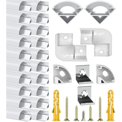 Afbeelding van Chesbung Aluminium profiel voor ledstrips, 20 x 1 m, V vormig led kanaal ledstrips tot 12 mm, met indirecte verlichting, plafondlamp, diffuser melkwitte afdekking