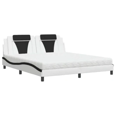 Afbeelding van vidaXL Bed met matras kunstleer wit en zwart 180x200 cm