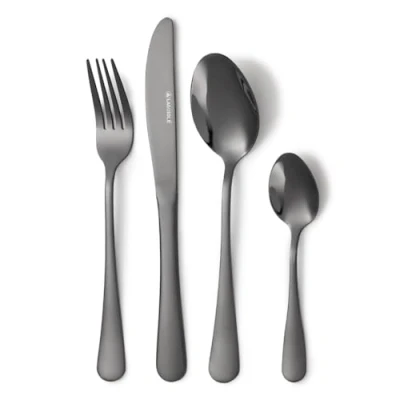 Afbeelding van LAGUIOLE, 24 delige snijset van 430 roestvrij staal, modern en elegant design, zwart glanzend PVD coating, 6 messen, vorken, lepels, dessertlepels