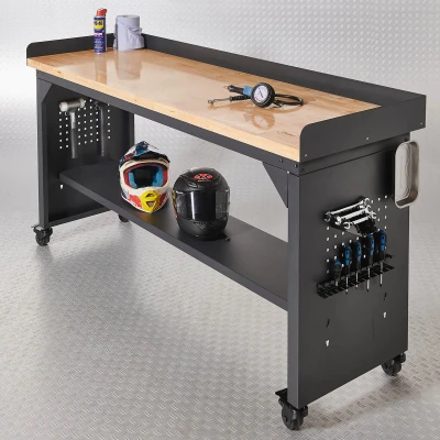 Afbeelding van Datona® Werkbank PRO eiken werkblad legbord verrijdbaar 200 cm Matzwart