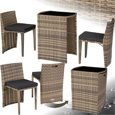 Afbeelding van tectake® Wicker bistroset, ruimtebesparend in elkaar te schuiven Tuinmeubelset met 2 stoelen en tafel, Tuinmeubilair, Zitgroep voor tuin, serre, balkon, terras natuur