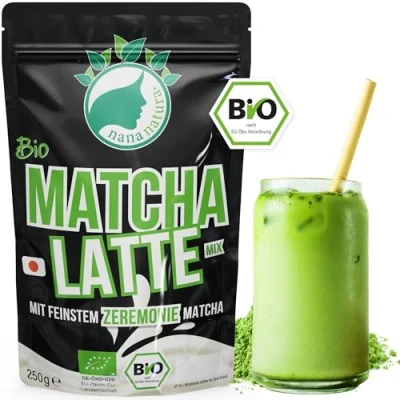 Afbeelding van NanaNatura &#039;s Bio Instant matcha Latte poeder met uit de Japanse ceremonie, 200 g, om warm of koud te genieten
