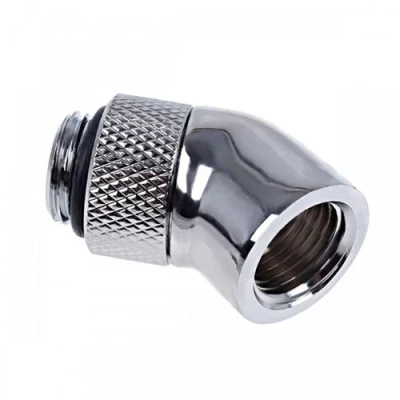 Image de Alphacool Eiszapfen angled adaptor 45 rotatable G1/4 outer thread to inner Adaptateur de raccordement du système refroidissement par liquide chrome