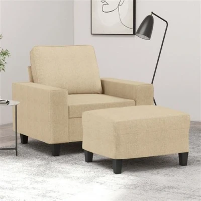 Afbeelding van vidaXL Fauteuil met voetenbank 60 cm stof crèmekleurig