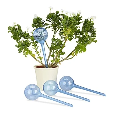 Afbeelding van Relaxdays waterdruppelaar set van 4 stuks kunststof waterbollen watergeefsysteem blauw