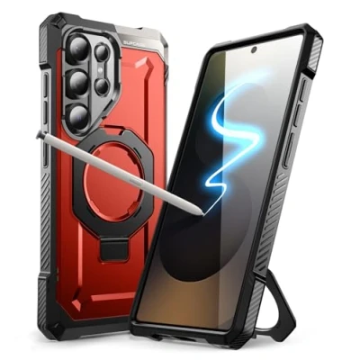 Afbeelding van Supcase, Hoesje Geschikt voor Samsung Galaxy S25 Ultra Schokbestendig MagSafe Ring Videohouder, Rood