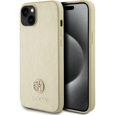 Afbeelding van Guess 4G Strass Metal Logo Back Case Geschikt voor Apple iPhone 15 (6.1&quot;) Goud
