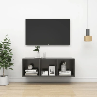 Afbeelding van Tv wandmeubel 37x37x107 cm spaanplaat hoogglans grijs