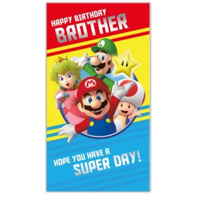 Afbeelding van Officiële Super Mario verjaardagskaart voor broer, 22,9 x 12,7 cm