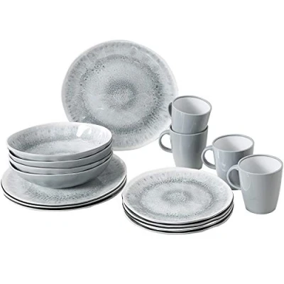 Afbeelding van BRUNNER Melamin Ess Geschirr Lunchbox, 16 stuks, voor camping, reis, teller, bekers, Stonetouch Pearl