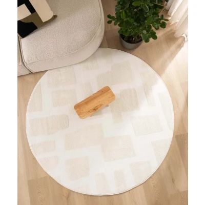 Afbeelding van Rond Tapijt/Vloerkleed Scandinavisch Contour Stone Crème 160 Cm