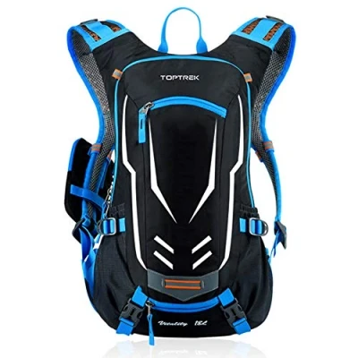 Afbeelding van toptrek Fietsrugzak, 18 liter, ultralichte fietsrugzak met regenbescherming en helmafdekking, drinkrugzak, waterdicht, wielersport, sportrugzak, hydratatierugzak voor heren, MTB, Blauw