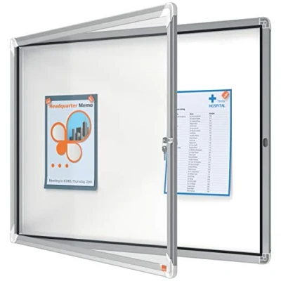 Afbeelding van Nobo Premium Plus Afsluitbare Glazen Buitenvitrine Magnetisch voor 8xA4 Formaat met Zijslot Grijs/Wit