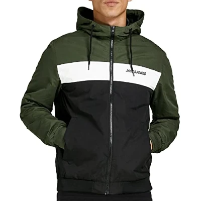 Image de JACK &amp; JONES Homme Jacket Jjerush Blocking Hood Bomber, Vert (forêt foncé), M