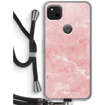 Afbeelding van Case Company® hoesje met Koord geschikt voor Google Pixel 4a Roze marmer Telefoonhoesje Zwart Bescherming aan alle Kanten en Over de Schermrand