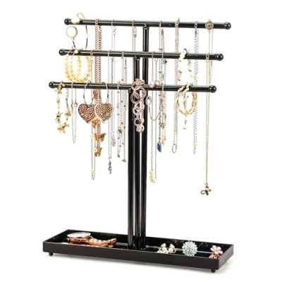 Afbeelding van Belle Vous Zwart Metalen 3 Laags Sieraden Display Standaard &amp; Opslag Basis Tray Houder Boom Tafeltop Hangende Organizer Hanger Voor Kettingen, Armbanden, Ringen, Horloges Oorbellen