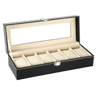 Afbeelding van Watch Box, PU horloge opbergdoos, horlogekast met fluwelen voering Metalen Sluiting, voor 6/10/12/24 horloges