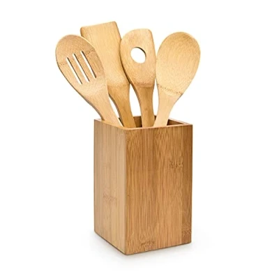 Image de Relaxdays 10014471 set de 5 pièces ustensile cuisine cuillère spatule bambou