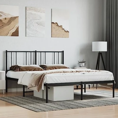 Afbeelding van Bedframe met hoofdbord metaal zwart 120x200 cm