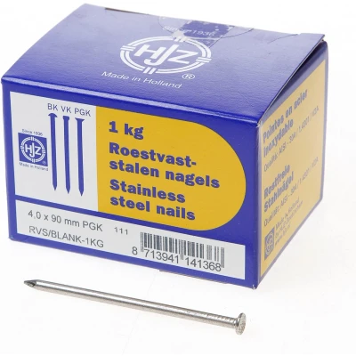 Afbeelding van Hjz RVS nagels plat geruite kop 4.0 x 90mm 1kg