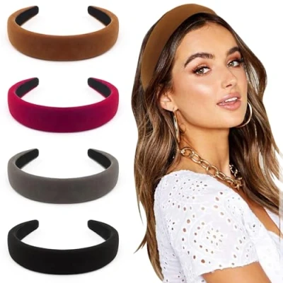 Afbeelding van DRESHOW 4 stuks haarbanden voor vrouwen en meisjes zacht fluweel mode boho brede haarspeldjes antislip haaraccessoires