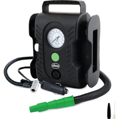 Afbeelding van Slime Multi Purpose Tyre Kompressor Compressor 7 bar 12V adapter voor kabelgebruik, Analoge Manometer, Met werklamp
