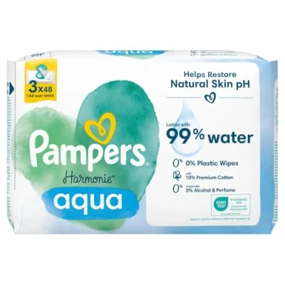 Afbeelding van Pampers Aqua Pure Babydoekjes 3 Verpakkingen = 144