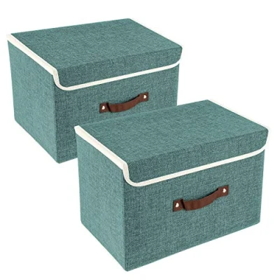 Afbeelding van TYEERS Opbergdoos met deksel, opvouwbaar, wasbaar, 38 x 25 cm, 2 stuks, aqua deep
