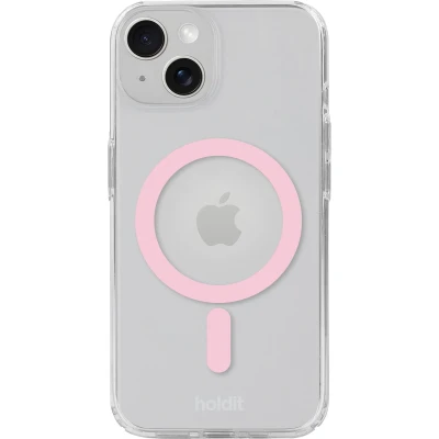 Afbeelding van Holdit Magnetisch telefoonhoesje geschikt voor iPhone 15 / 14 13 siliconen hoesje speciaal magnetische accessoires Transparante back Cover (transparant/roze)