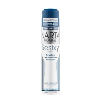 Afbeelding van NARTA Resixyl Deodorantspray voor heren zweetafvoerend droog gevoel 4 dagen reguleert overmatig zweten anti irritatie* 0% alcohol** gevoelige huid sporen wit 200 ml