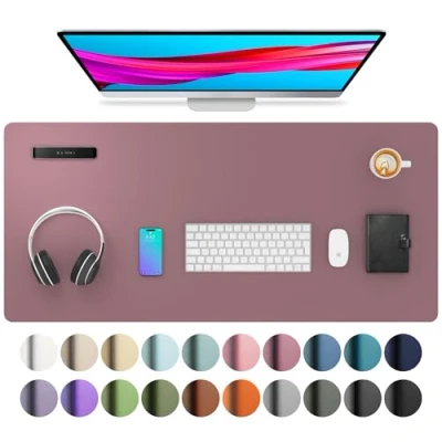 Afbeelding van Bureaumat, leer, muismat, bureau, bureauonderlegger, van PU antislip, voor laptop, op kantoor en thuis (91 x 43 cm, violet)