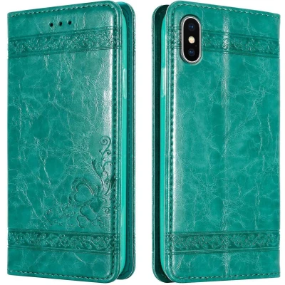 Afbeelding van Cadorabo Hoesje geschikt voor Apple iPhone XS MAX in TURKOOIS met ornamenten Beschermhoes magnetische sluiting, standfunctie en kaartvakje Case Cover Etui