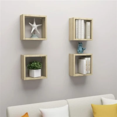 Image de vidaXL Étagères cube murales 4 pcs Chêne sonoma 30x15x30 cm807008