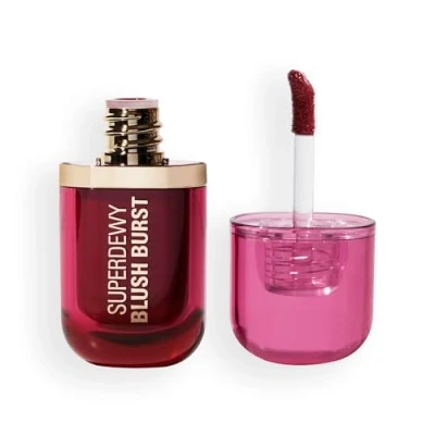 Image de Revolution Superdewy Liquid Blush Burst, Fard à joues liquide pigmentation buildable, formule sérum aux peptides et acide hyaluronique, Vegan, Very Cherry Berry, 4.2 ml
