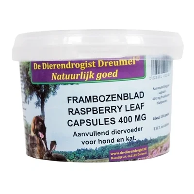 Afbeelding van Dierendrogist Frambozenblad Capsules 400 Mg 100 ST