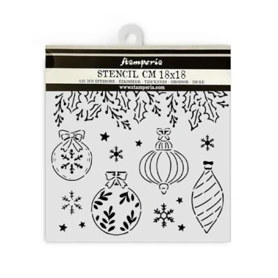 Afbeelding van Stamperia Dikke sjablonen voor scrapbooking, albums, kaarten, bullet journals en meer, kerstballen, flexibel materiaal, gemakkelijk te reinigen, perfect vrije tijd, knutselen geschenken