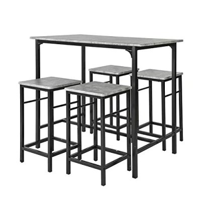 Afbeelding van SoBuy OGT11 HG set met 1 tafel + 4 krukken, bistrotafel krukken voetenbankje, bartafel, keukentafel