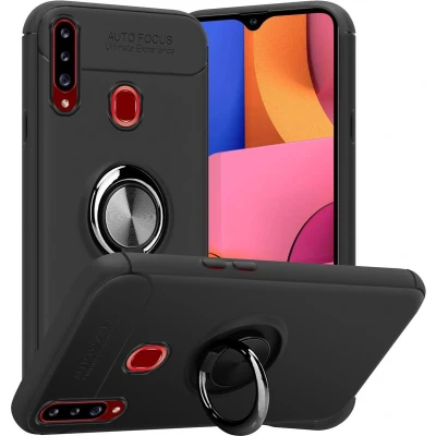 Afbeelding van Cadorabo Hoesje geschikt voor Samsung Galaxy A20s in ZWART GRIJS Beschermhoes met focusring van TPU Case Cover siliconen