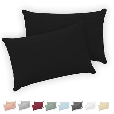 Afbeelding van Twinzen® Kussensloop, 40 x 70 cm, 100% jersey katoen, 150 g/m², zwart, kussensloop met ritssluiting, Oeko Tex gecertificeerd, 2 stuks