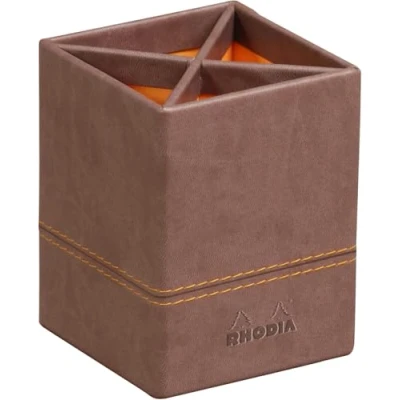 Afbeelding van RHODIA 318813C pennenkoker chocoladebruin 8 x 11 cm oranje buiten kunstleer collectie Home Office Rhodiarama organisatie voor kantoor en opslag design