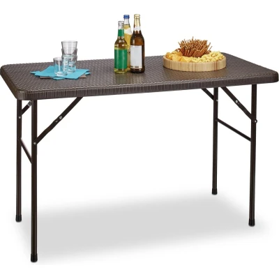 Afbeelding van tuintafel 74 x 121,5 61,5 cm inklapbaar kunststof metaal rechthoek bruin