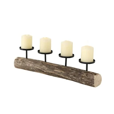 Afbeelding van Gruppe Tempe Kandelaar, rustieke, 4 delige kandelaar van hout, 51 cm lang, materiaal: eucalyptushout en metaal