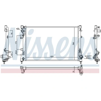 Afbeelding van NISSENS 617859 Radiateur Aluminium 620 390 19 Koelribben gesoldeerd FIAT: 500 Hatchback