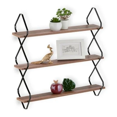 Afbeelding van Relaxdays wandrek industrieel 3 planken muurrek keuken hangrek binnen decoratie