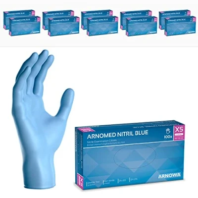 Afbeelding van ARNOMED nitril handschoenen, maat XS, blauw, 1000 stuks, wegwerphandschoenen, poedervrij en latexvrij, wegwerphandschoenen van in S, M, L, XL XXL