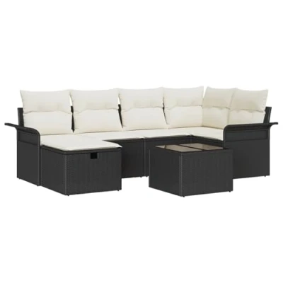 Afbeelding van vidaXL 7 delige ligzetelset met kussens in zwart poly riet
