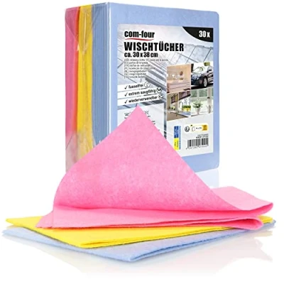 Afbeelding van COM FOUR® 30 x Viscose reinigingsdoekjes absorberende en duurzame doekjes herbruikbare stoffen voor het reinigen (30 38 stuks 3 kleuren)
