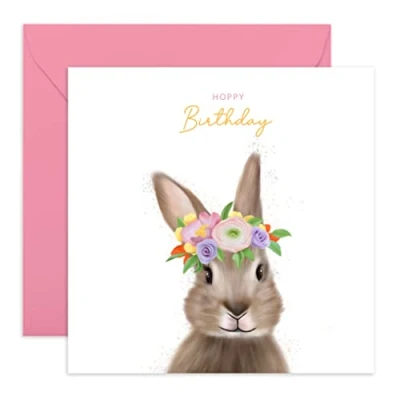 Afbeelding van Central 23 Verjaardagskaart haas voor meisjes, nichtje, zus, beste vriendin &quot;Hoppy Birthday&quot; schattig bloemenkonijn grappige cadeaus vrouwen levering met stickers blanco